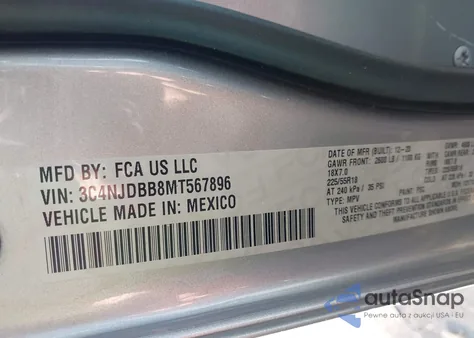 2021 Jeep Compass Altitude 4X4 из США, поврежденный, VIN 3C4NJDBB8MT567896